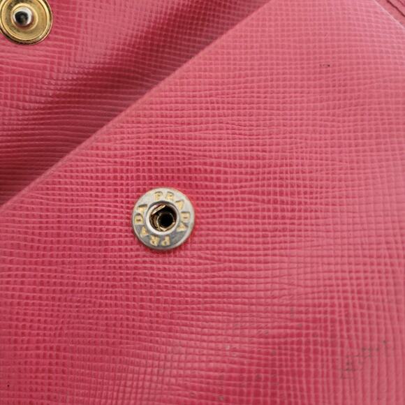 PRADA Authentic Leather Logo Wallet Pink Saffiano Trifold Compact Card Bill - Picture 7 of 16